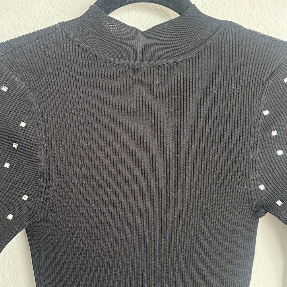 NWT RIVER ISLAND Rhinestone covered black ribbed knot dress 4 - Picture 10 of 11